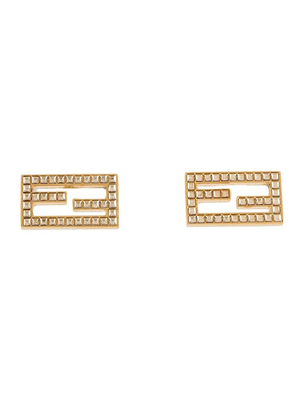 Fendi Gold-tone FF Crystal Baguette Stud Earrings